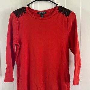 LAUREN RALPH LAUREN COTTON SHIRT SITH SUEDE ON SHOULDER SIZE